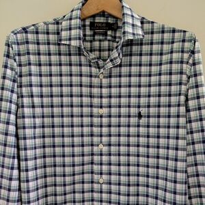 Polo Ralph Lauren Performance Button Shirt Mens M Plaid Nylon Light Breathable